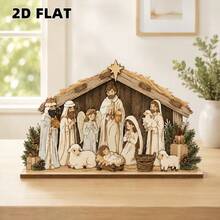 2D Plane, Advent Theme, Wooden Decorative Plaque, Party Decoration, Perfect Holiday Gift, Home, Religious Theme, Prayer Scene, Desktop Office Ornament, Christmas, Halloween Decor, Suitable For All Occasions, Pastoral Style, 2D Plane - A - View 4