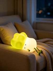 1PC Green Squishy Cabbage‑Shaped Tap Sensor Night Lamp, Soft Silicone LED Mood Light, USB Rechargeable Bedside Light For Dorm, Home Decor, Kids Birthday Present - Multicolor - View 5
