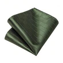 Men's Business Formal Tie 4-Piece Set Olive Green Rhombus Geometric Pattern Pocket Square Cufflinks Silver Tie Clip Wedding Outfit - Olive Green - View 5