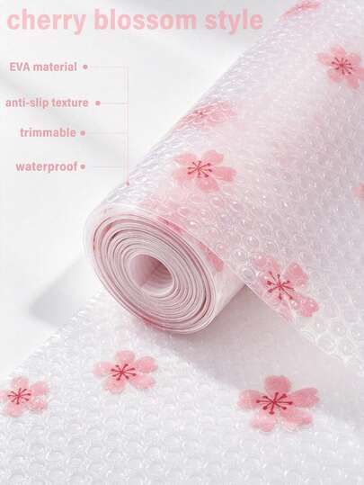 1 Roll EVA Material Fresh Cherry Blossom Pattern Drawer Liner, Waterproof And Stain-Resistant, Multi-Purpose Cabinet Drawer Liner, Suitable For Kitchen, Storage Cabinet, Refrigerator, Shelf, Divider, Lining