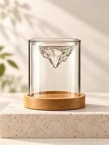 Creative Floating Mountain Landscape Glass Plant Terrarium, Dual-Use Moss Bonsai & Hydroponic Flower Vase, Bamboo Wood Base Collectible Display Ornament, Suitable For Photos, Stones, Shells And Other Small Items, Modern Home Desktop Decor, Multiple Sizes Available - A - View 16