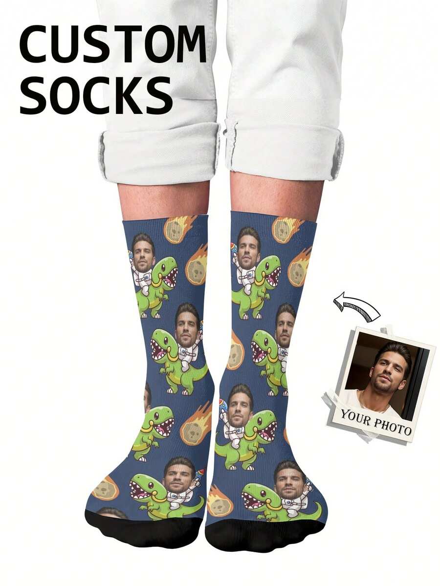 1 Pair Of Customized Socks,Custom Face Socks,Funny Face Socks, Text ...