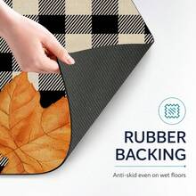 1pc Autumn Pumpkin Maple Leaf Black & White Plaid Kitchen Home Decor Floor Mat, Non-Slip Absorbent Long Runner Rug, Thanksgiving Country Style Bathroom Laundry Room Door Mat Set - Multicolor - View 7