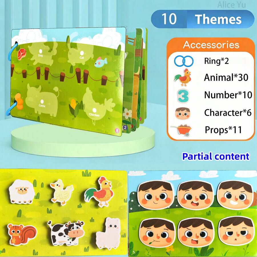 Montessori Busy Book Set, Farm & Transportation Themed Toddler Activity Book With Reusable Stickers, Educational Kids Gift