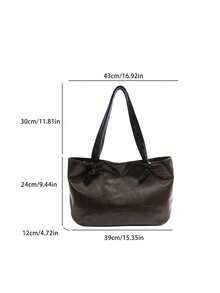 1pc Women's Solid Color PU Middle Compartment Shoulder Tote Bag, Large Capacity, Suitable For Outings, Shopping, Dating, Gift - Coffee Brown - View 3