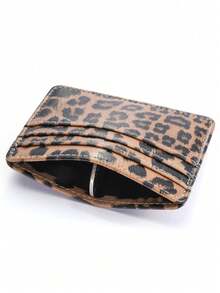 1pc New Leopard Print Ultra-Thin Card Holder, Multi-Slot Minimalist Card Wallet, Portable PU Leather ID Credit Card Pouch - Brown - View 5