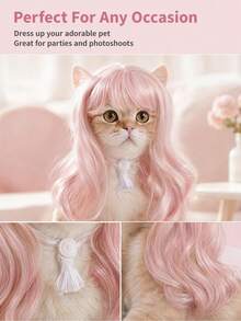 1pc Pet Cat & Dog Wig, Pink Bangs Long Hair Accessory, Suitable For Cats & Dogs, Perfect For Funny Pet Photos, Halloween & Christmas Theme Parties, Birthday Parties And Daily Fashion Cosplay Looks - Pink - View 5