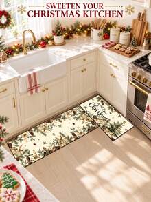 1/2pcs Christmas Floor Mat, Christmas Tree Pattern Merry Christmas Kitchen Rug, Winter Home Decor Low-Key Kitchen Carpet, Christmas Holiday Gift! - Multicolor - View 3