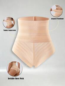 Women High Waisted Tummy Control Shapewear Panties Breathable Mesh Seamless Invisible Butt Lifter Slimming Underwear - Apricot - View 5