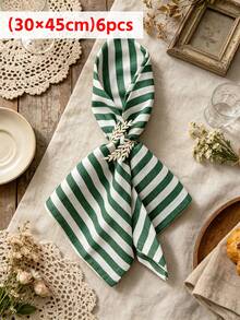 2/6/12pcs Vintage Ins Style Green & White Striped Lightweight Napkins, Multi-Purpose Dust Cover Cloth, Placemats, Reusable For Holiday, Wedding, Party, Afternoon Tea, Western Restaurant, Kitchen, Coffee Shop - Dark Green - View 13