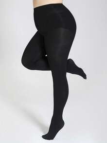 1/2 Pairs Plus Size Black High Elastic Pantyhose, Women's High Density Solid Color Shiny Glossy Stockings, Anti-Scratch, Suitable For Daily Wear - Black - View 6