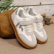 Kids Patchwork Casual Sneakers, Sequin Decor Hook & Loop Low-Top Non-Slip Athletic Shoes For Boys & Girls - Light Grey - View 5