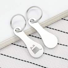 2 Pcs Stainless Steel Shopping Cart Keychains With Shopping Cart Logo, Classic Simple Stylish Design, Durable Daily Key Accessory For Men And Women - Multicolor - View 2