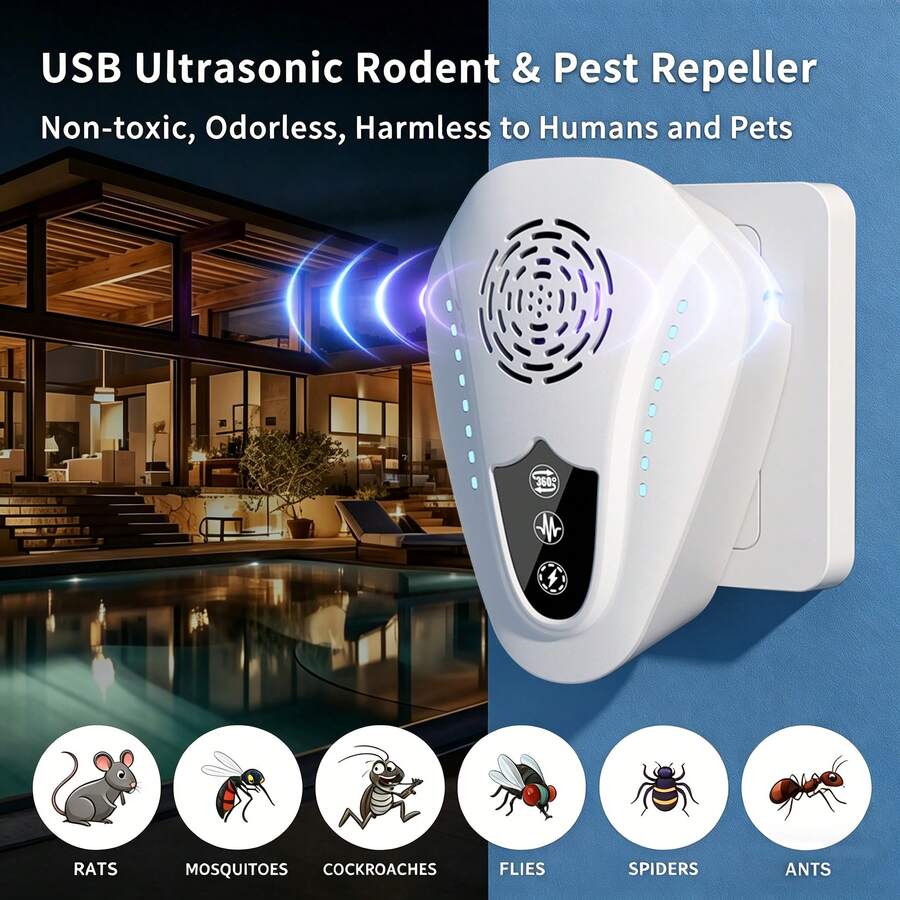 2 Buah Pengusir Hama Ultrasonik Portabel Putih Baru dengan Colokan USB, Pengusir Tikus Frekuensi Variabel Cerdas AI, Pengusir Hama Universal Dalam/Luar Ruangan, Jangkauan Penuh 360° Senyap dan Bebas Suara, Efektif Mengusir Kecoa, Tikus, Serangga, Nyamuk, Laba-laba, Semut, dll., Cocok untuk Rumah, Area Penyimpanan, Loteng, Gudang, Garasi, RV, Hotel, Menciptakan Lingkungan Hidup yang Sehat, Hadiah Paskah dan Natal