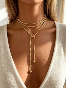1pc Fashion Casual Minimalist Multi-Layer Wrap Long Necklace For Women, Daily Wear, Date, Party, Vacation, Travel, Gift For Girlfriend And Mom - Gold - View 1