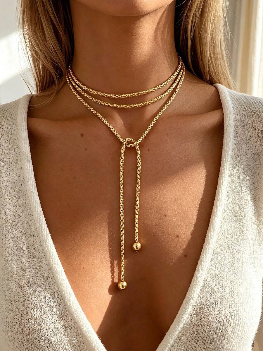1pc Fashion Casual Minimalist Multi-Layer Wrap Long Necklace For Women, Daily Wear, Date, Party, Vacation, Travel, Gift For Girlfriend And Mom - Gold - View 1