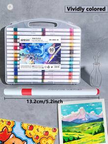 24/36/48/60/80 Colors Acrylic Markers, 13.2cm Long Quick Drying Versatile Use, Suitable For Elementary Students Art Students Children Drawing Sketching DIY Graffiti Coloring Birthday Gift - Multicolor - View 2