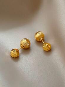 1 Pair Small Minimalist Artificial Glass Metal Round Ball Front And Back Stud Earrings Suitable For Women's Daily Commute Wear - Yellow Gold - View 3