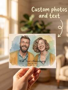 1/3pcs Custom Photo And Text Watercolor Greeting Card,Personalized Pet Or Portrait Card, Frameable Keepsake Art Gift - Multicolor - View 1