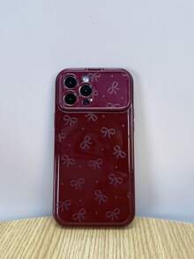 1pc Burgundy Bow Mirror Stand TPU Phone Case Compatible With IPhoneX XR XSMax 11 12 13 13Pro 13ProMax 14ProMax 14ProMax 15 15PRO 15PLUS 15PROMAX IPhone16 16Pro 16Plus 16Promax 17 17Pro 17Promax 17Air 18Pro 18PROMAX - Multicolor - View 5