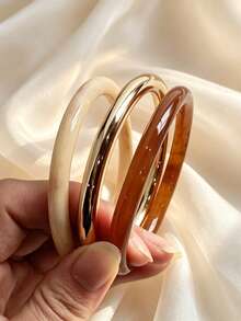 3pcs Set Fashionable Vintage Thick Multi-Color Acrylic Bracelet Set Suitable For Women Daily Wear Gift For Friends And Family - Multicolor - View 1