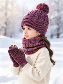 1 Set Tie Dye Children Knit Warm Hat Set Ear Protection Suitable For 2-8 Years Old Girls Wear - Multicolor - View 4