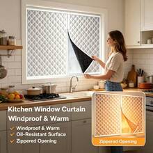 No Drill Zipper Thermal Curtains, Winter Cold Blocking, Sunshade & Warmth, Sound Insulation & Noise Reduction, Effective Cold Defense Curtains - White-edged Center Zipper Style - View 2