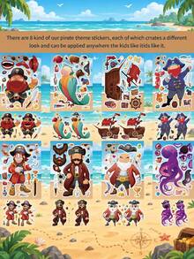 Build A Pirate Educational Puzzle Stickers Sheets, Parent-Child Interactive DIY Make A Face Parrot Ship Octopus Craft Decals For Happy Birthday Decorations, Halloween Theme Party Celebration Games Supplies - Multicolor - View 5