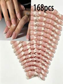 168pcs Almond Gradient French Fake Nails, Classic And Minimalist Nail Patches, Available In Various Sizes, Perfect For DIY Nail Art, Female And Girl Nail Products - Multicolor - View 3