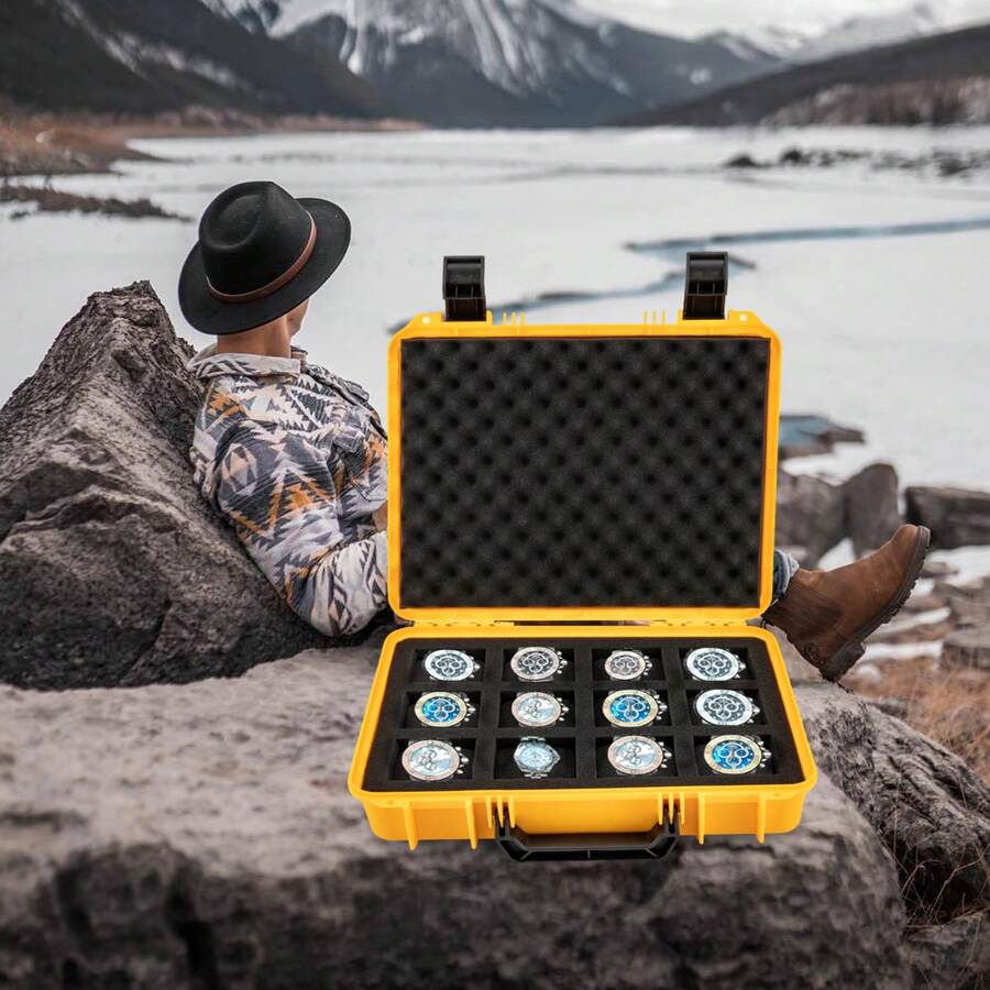 HaroldDol Watch Storage Box With 12 Slots Portable Plastic Suitcase Display Case With Latch, Shockproof ( Yellow )[Ideal Daily Accessory] - Yellow@FSLMGF8WWDFKH - View 1
