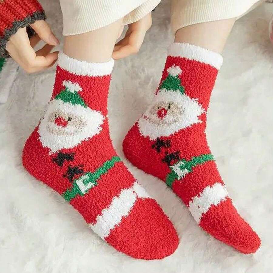 1/2/4/7 Pairs Women's Christmas Mid-Calf Socks, Santa Claus, Snowman And Reindeer Patterns, Suitable For Party And Christmas Gifts, Halloween Gifts, Adult Socks, Comfortable And Breathable, Warm And Insulated, Suitable For Home, Travel And Gifting - Multicolor - View 1