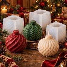 3D Geometric Christmas Ball Candle Mold DIY Diamond Xmas Sphere Ornament Silicone Mold For Holiday Candle Plaster Soap Making Home Decor Handmade Gifts - Mold - View 8
