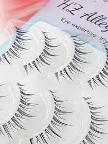 5 Pairs Japanese Manga Style Pointed Tail Ultra-Fine Black Stem False Eyelashes, Natural Sweet Fresh Soft Lightweight Realistic Eyelashes, Portable For Dating And Travel - Black - View 8