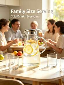 7Pcs/1pc Glass Pitcher Set, Glass Water Pitcher With 6 Cups Set,Clear Glass Water Jug & Drinking Cups, Heat Resistant Beverage Carafe For Juice, Lemonade,Kitchen Drinkware,Iced Tea Lemonade Carafe For Home Kitchen - Multicolor - View 8