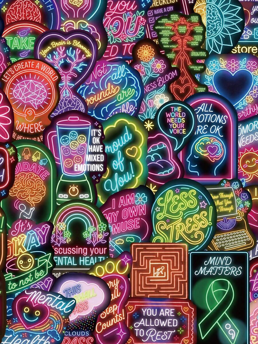 50Pcs Neon Mental Health Stickers, Vinyl Decals, For Journal, Water ...