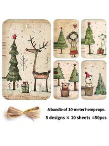 50pcs Cute Christmas Gift Tags With Jute Rope - Fantasy Holiday Design, Includes Bear, Reindeer, Christmas Tree, Angel And Dog, Holiday Paper Party Gift Tags, Suitable For Christmas Gifts, Gift Wrapping And DIY Crafts - Multicolor - View 4