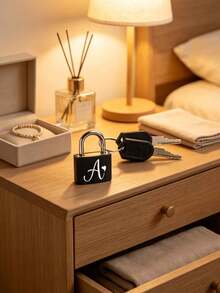 White Heart Letter Pattern Portable Small Luggage Lock, Luggage Lock With 2 Keys, Black Shell Luggage Lock, Compact And Sturdy, Luggage Lock, Mini Luggage Lock, Travel Bag Metal Key Lock, Durable, Small Brass Lock With Shell, Backpack, Suitcase, Laptop Bag, Back To School, Graduation, Christmas, Halloween Gift - Black - View 5
