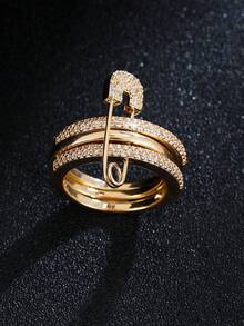 1pc 3-Tone Stackable Ring, Detachable Pin Design With Cubic Zirconia, Fashion Ring For Women, Daily Wear Jewelry - Yellow Gold - View 8