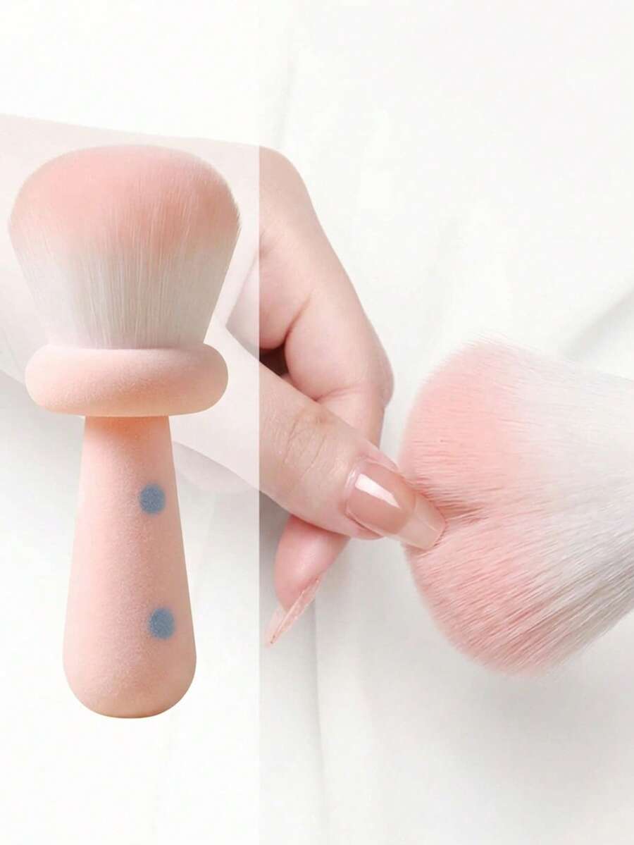 1Pc Cute Mushroom Nail Dust Brush, Soft Large Loose Powder Setting Makeup Brush, Portable Blush Highlighter Powder Brush For Manicure Face Makeup - Multicolor - View 1