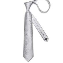 Men's Tie, Pocket Square, Cufflinks, Tie Clip 4-Piece Set, Silver Gray Vine & Leaf Subtle Pattern, Business Casual Formal Outfit Matching - Silver - View 4