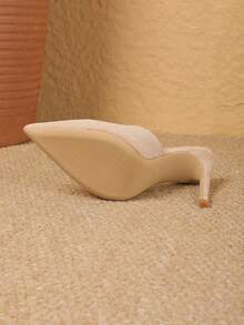 Sexy Fashionable Large Pearl Decor Pointed Toe Stiletto High Heel Mule Women's Apricot Color Pumps - Apricot - View 8