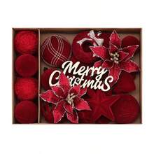 38pcs Christmas Decorations Ins European Style Flocked Christmas Flowers & Christmas Balls Set, Christmas Tree Ornaments - View 3