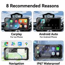 VENBES Layar Sentuh PND Sepeda Motor Tahan Air 6,25 Inci, CarPlay Nirkabel dan Android Auto, Pemutar Media Bluetooth, Kamera DVR Ganda Opsional - PND Sepeda Motor 6,25 inci dengan Kamera DVR Ganda - View 4