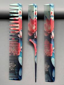 Patterned Hair Comb, Fashionable And Stylish Comb, Essential Styling Comb For Salon And Beauty Parlor, Professional Hairdresser Cutting Comb, Tail Comb, Women's Hair Comb, Men's Hair Comb Available - Multicolor - View 2