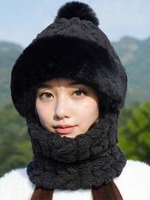 1pc Knitted Face Mask Scarf Hat, Winter Warm All-In-One Hat, 3-In-1 Scarf Face Mask Knitted Beanie, Elastic Soft Ear Protection Knitted Scarf Face Mask Hat, Fleece Lined Beanie, Women's - Multicolor - View 10
