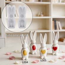 Cetakan Lilin Plaster Kelinci Memegang Telur, Ornamen Resin Plaster Kelinci Memegang Hati Buatan Tangan DIY - Kelinci bertelur - View 1