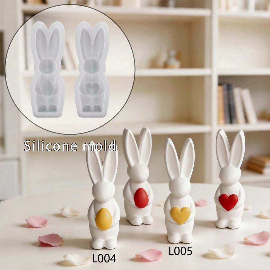 Cetakan Lilin Plaster Kelinci Memegang Telur, Ornamen Resin Plaster Kelinci Memegang Hati Buatan Tangan DIY - Kelinci bertelur - View 1