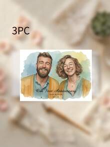 1/3pcs Custom Photo And Text Watercolor Greeting Card,Personalized Pet Or Portrait Card, Frameable Keepsake Art Gift - Multicolor - View 9
