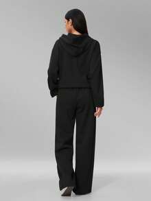 MFVIM Women's Autumn/Winter New Long Sweatshirt + Long Sweatpants 2pcs Sports Casual Versatile Set - Premium Black - View 9