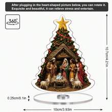1/2pcs Acrylic Christmas Tree Shaped Nativity Scene Rotating Ornament, Suitable For Home, Office, Church Desktop Decoration, Religious Family Christmas Gift, Christmas Decoration, 2D - Rotating Ornament - View 7
